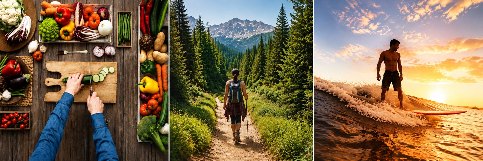 Bespoke healthy lifestyle activities cooking hiking surfing