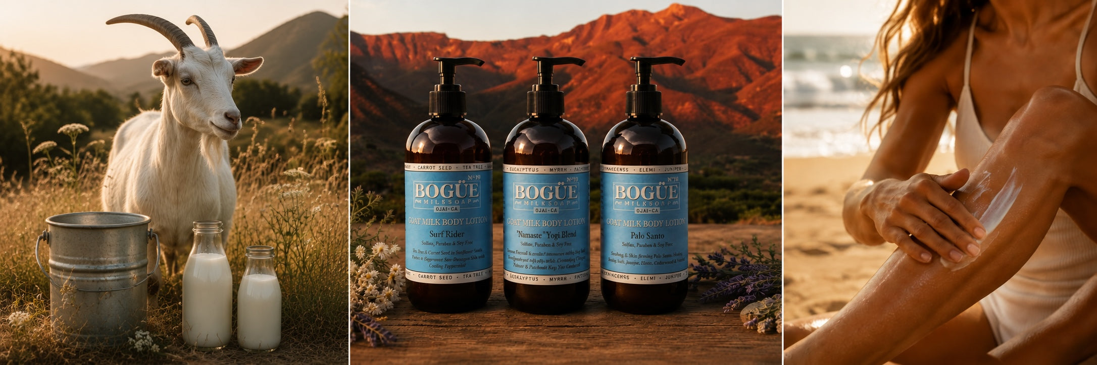 BOGUE Goat Milk Body Lotion Collection with goat milk, botanical skincare and natural body lotion in Ojai California