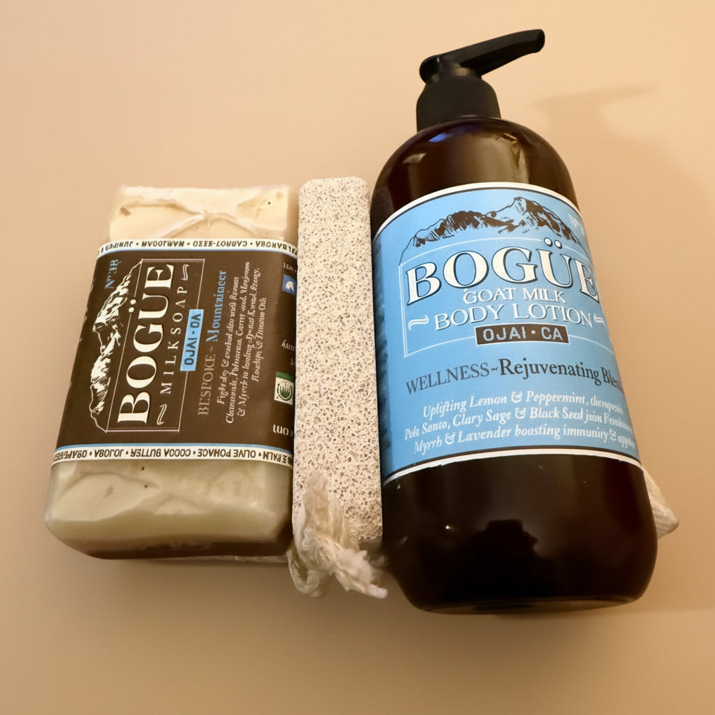 Bogue Soap and Goat Milk Lotion giftset made with essential oils of palo santo and chamomile
