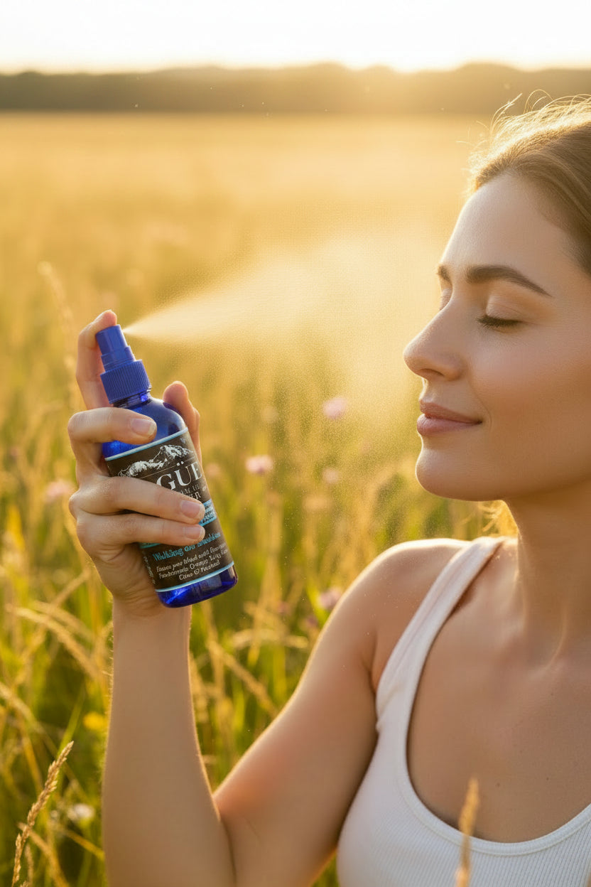 energizing frankincense essential oil spray on face