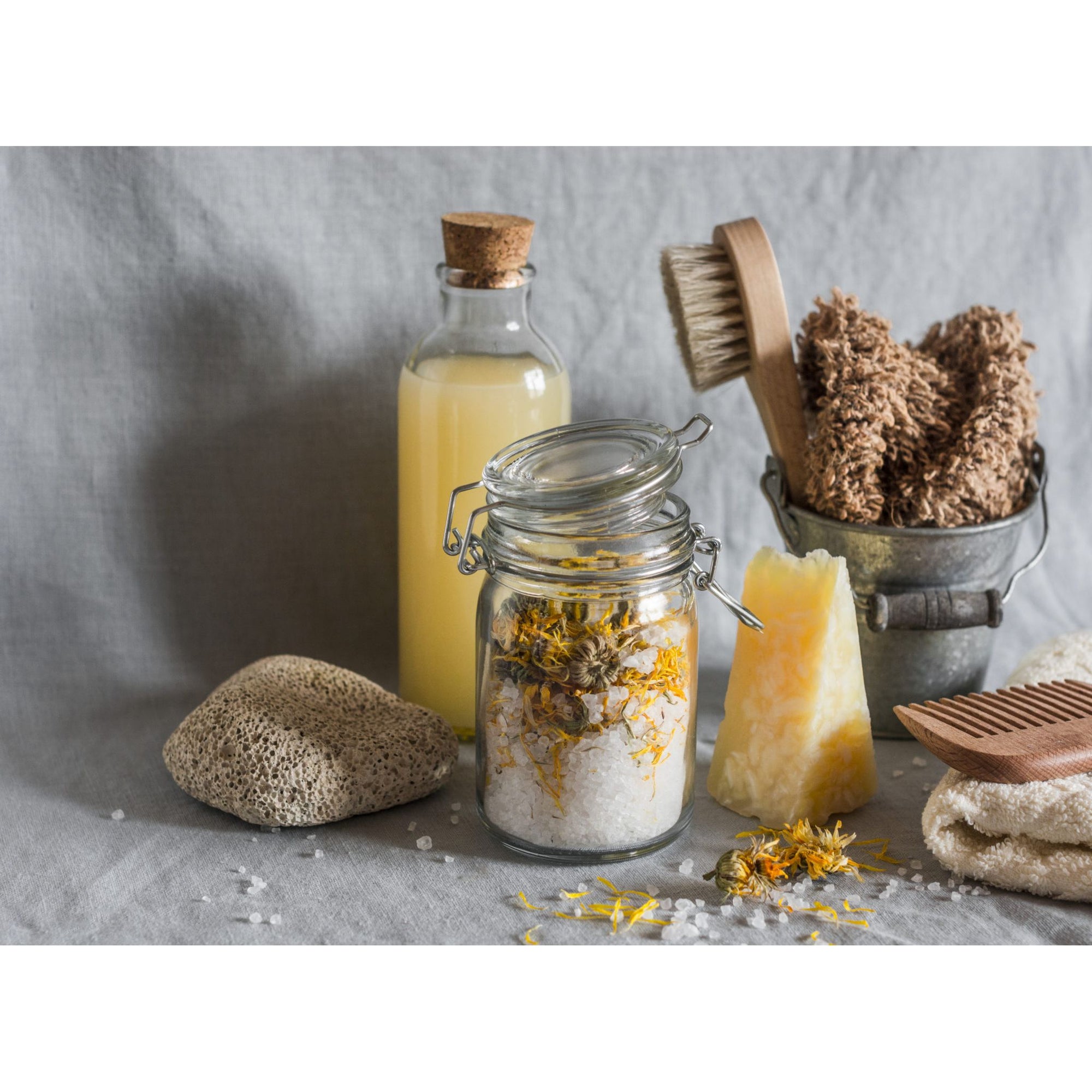 botanicals beeswax shampoo pumice  and shower brushes wood comb