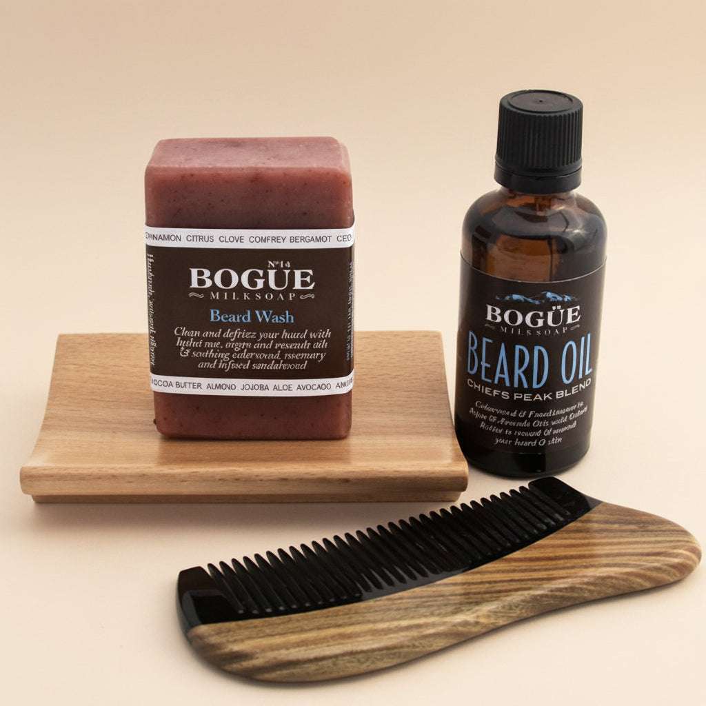 Cedarwood Beard oil and wash giftset with comb Chiefs Peak Blend  Frankincense and Rosemary
