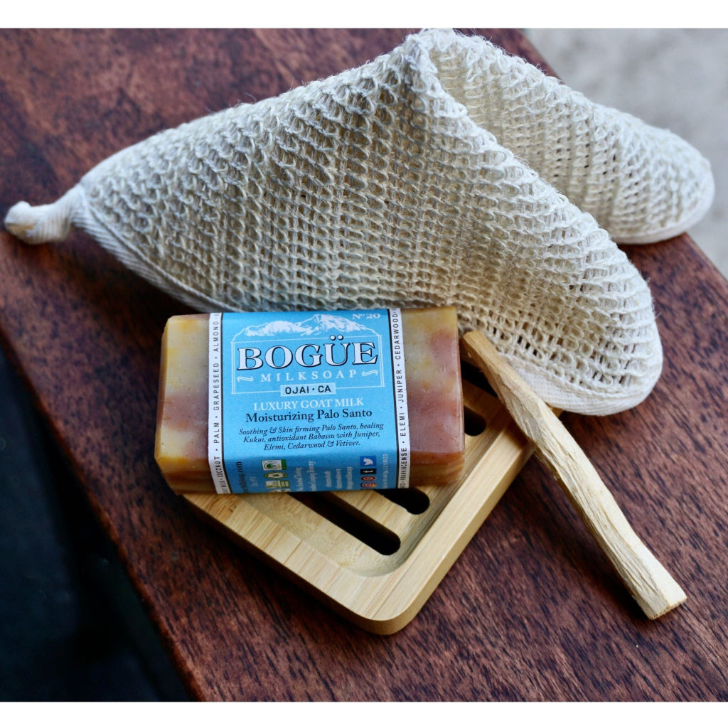 Palo Santo goat milk soap gift set with sisa cloth dish and smudge stick 