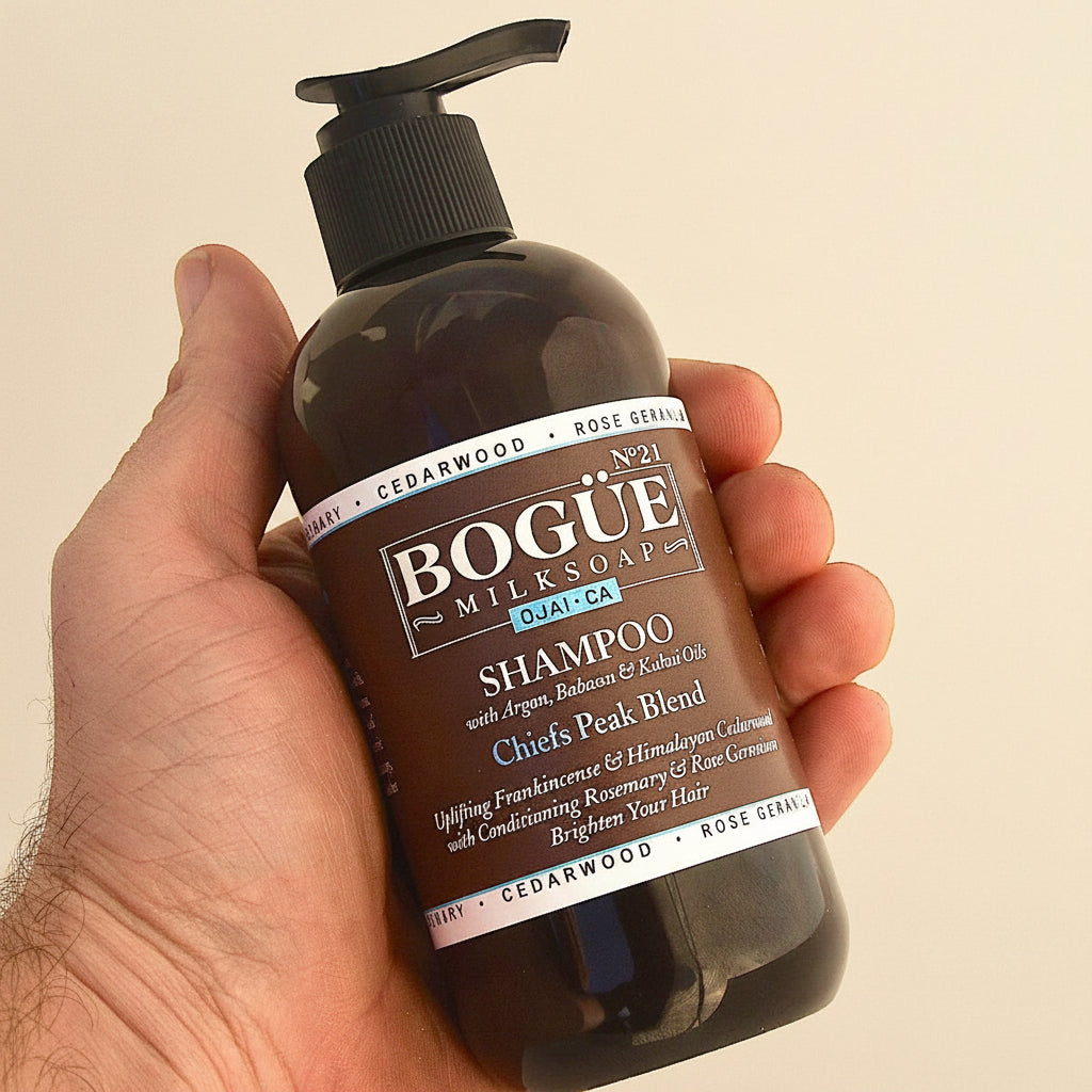 organic shampoo in hand for 8oz bottle