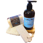 dry skin goat milk soap and lotion giftset with cloth and pumice stone
