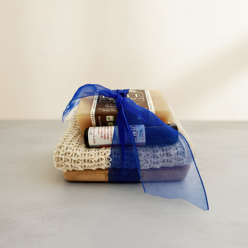 soap and roll-on gift set with dish and cloth