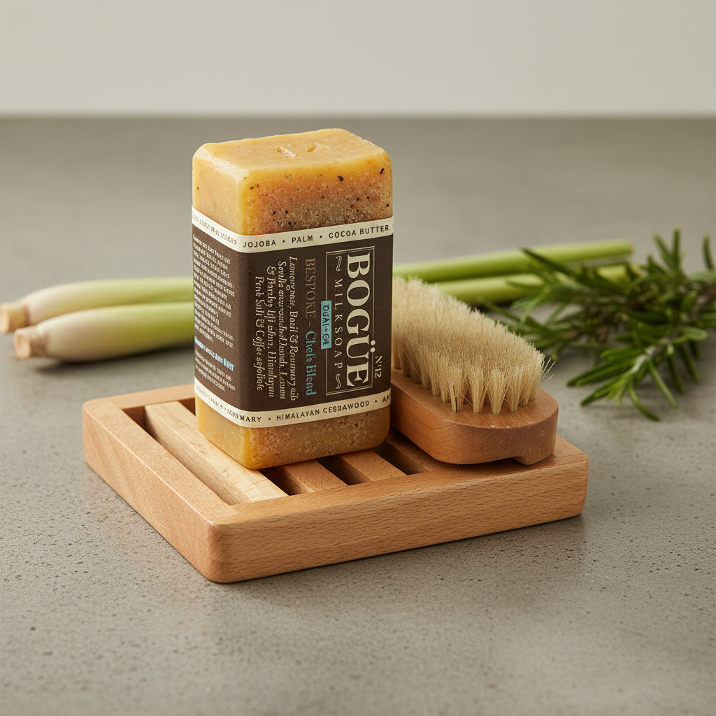 lemongrass rosemary exfoliating soap giftset with scrubbing top of cornmeal and pink sea salt