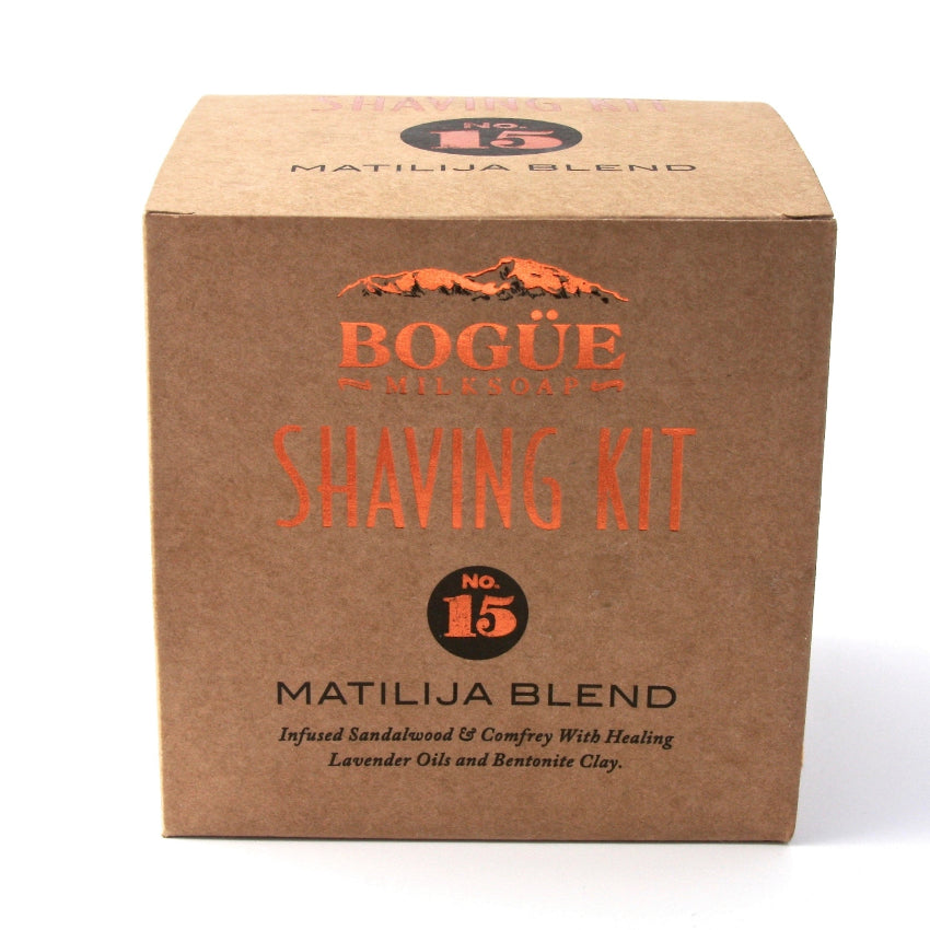 front of shaving soap kit box Bogue