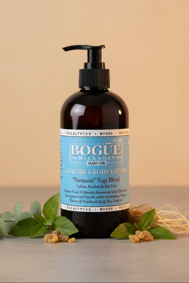 goat milk body lotion yoga blend with eucalyptus myrrh and vetiver