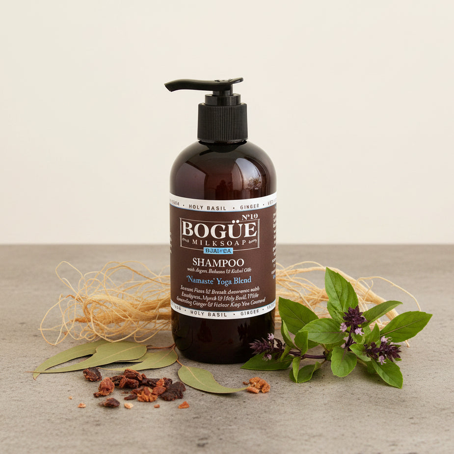eucalyptus holy basil and myrrh yoga blend organic shampoo