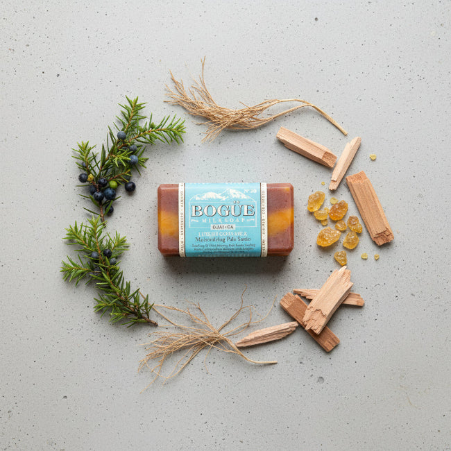 palo santo organic soap with juniper elemi cedarwood and vetiver