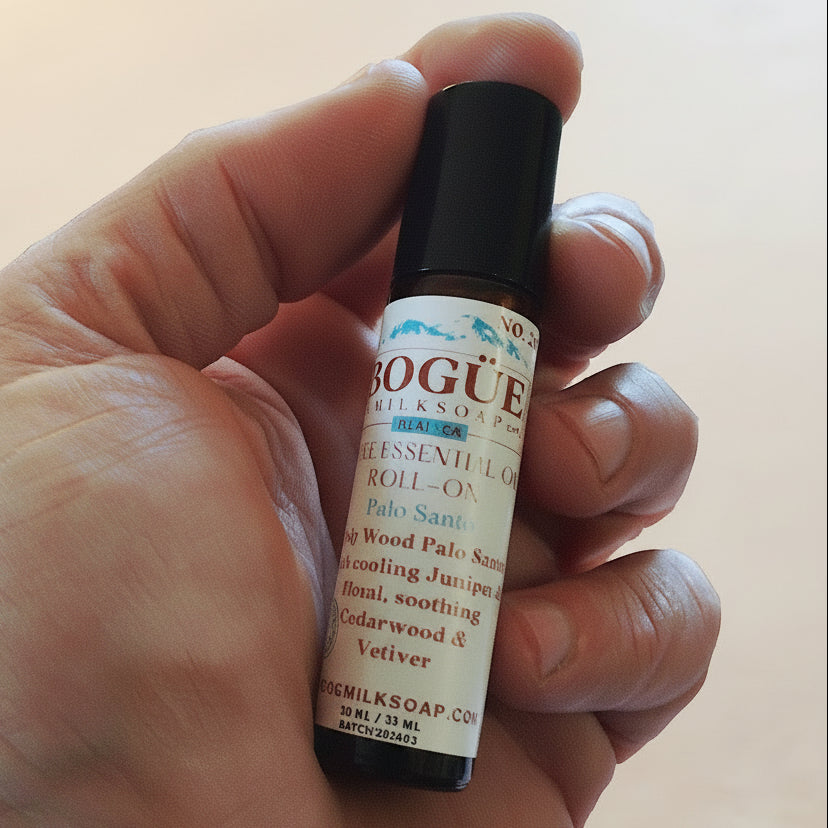 palo santo roll-on travel size in hand