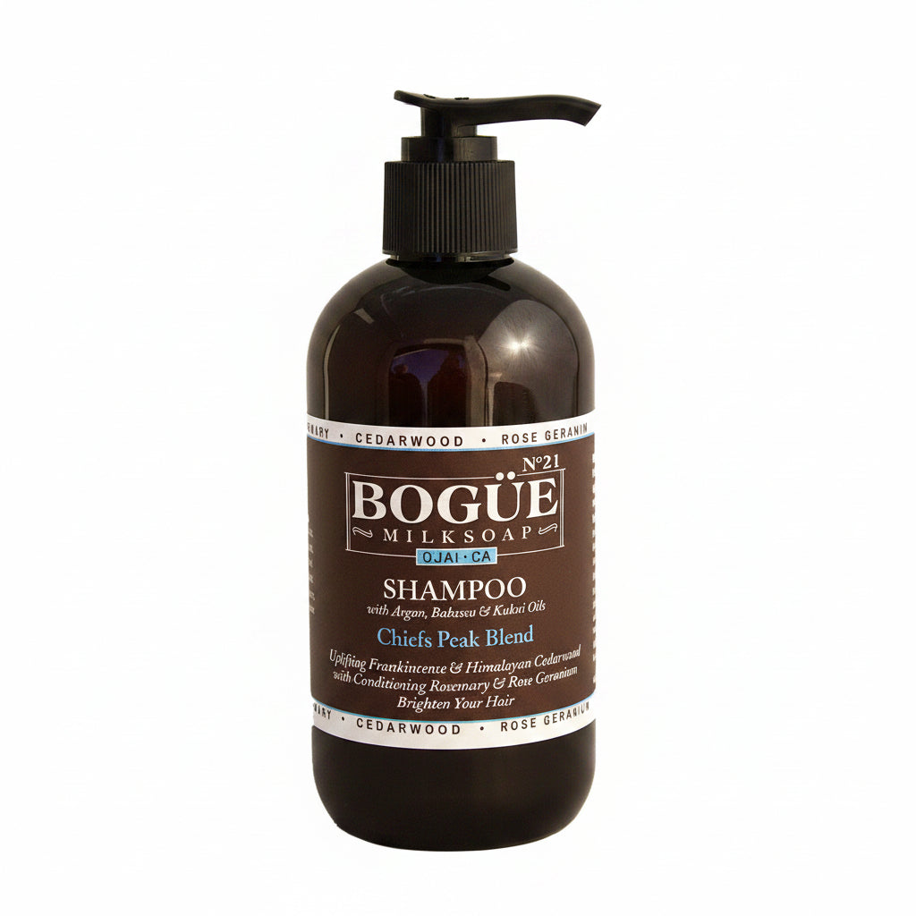 cedarwood and rosemary organic shampoo with added argan, kukui, and babasu