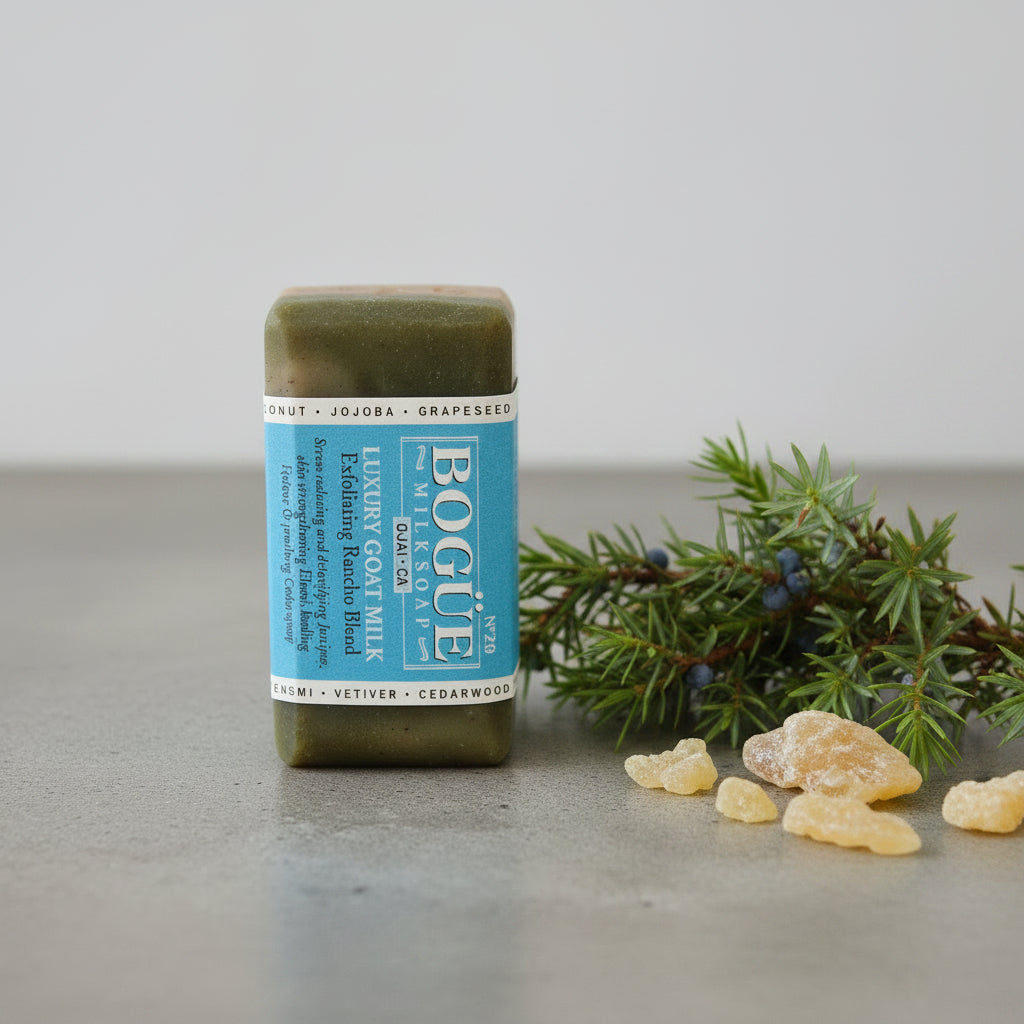 cedarwood exfoliating goat milk soap with junper elemi and vetiver