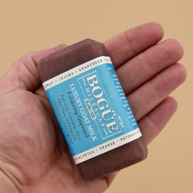 grapeseed handmade soap bar in hand