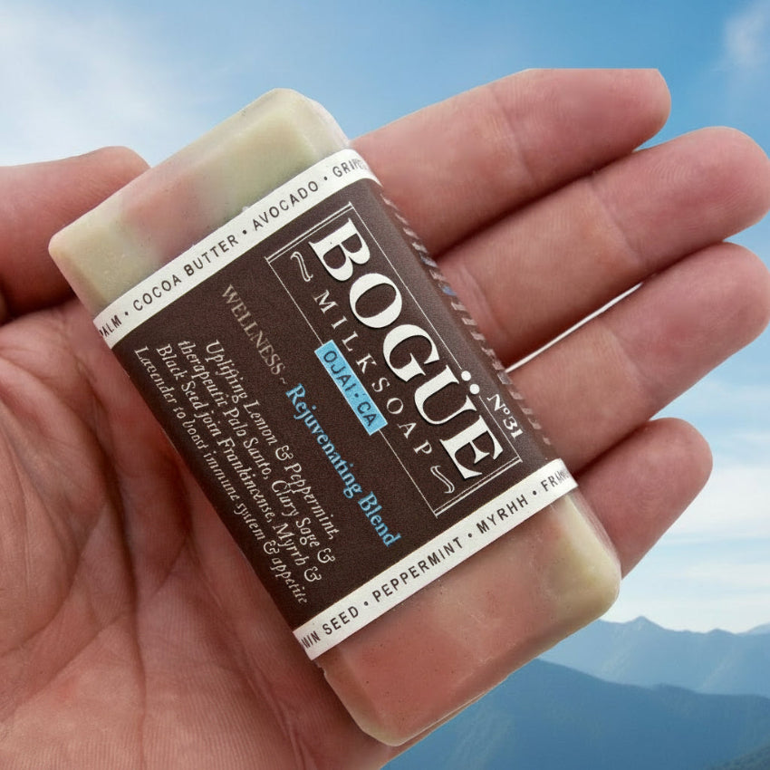 rejuvenating handmade soap in hand for size