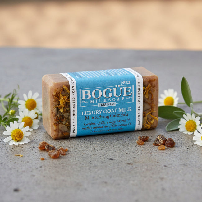 Calming chamomile goat milk soap with calendula top