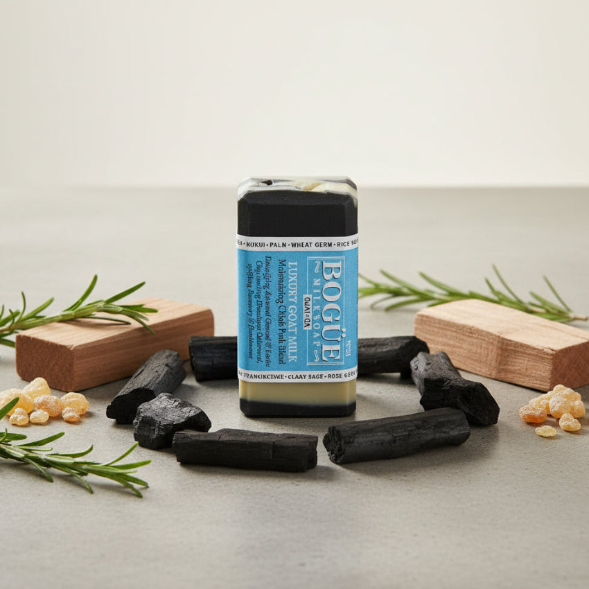 cedarwood rosemary frankincense goat milk soap with charcoal
